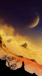 Preview wallpaper landscape, extraterrestrial, rocks, dust, planet, stars, space