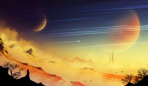 Preview wallpaper landscape, extraterrestrial, rocks, dust, planet, stars, space