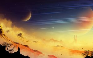 Preview wallpaper landscape, extraterrestrial, rocks, dust, planet, stars, space