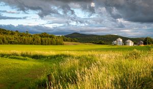 Preview wallpaper landscape, field, grass, hills, trees