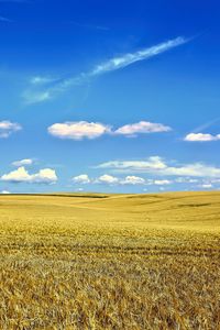 Preview wallpaper landscape, field, sky, clouds, grass, autumn