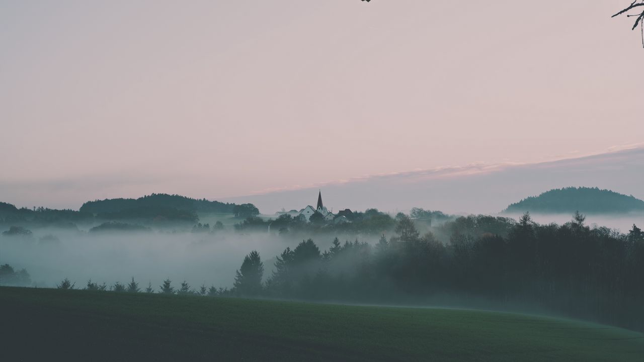 Wallpaper landscape, fog, hills, trees, nature