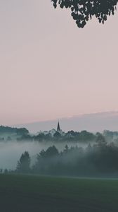 Preview wallpaper landscape, fog, hills, trees, nature