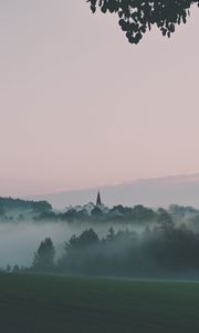 Preview wallpaper landscape, fog, hills, trees, nature