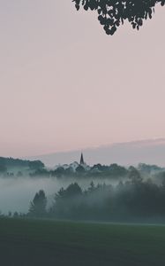 Preview wallpaper landscape, fog, hills, trees, nature