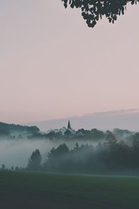 Preview wallpaper landscape, fog, hills, trees, nature