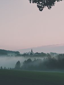 Preview wallpaper landscape, fog, hills, trees, nature