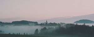 Preview wallpaper landscape, fog, hills, trees, nature