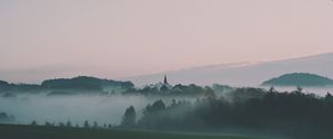 Preview wallpaper landscape, fog, hills, trees, nature