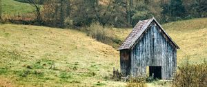 Preview wallpaper landscape, forest, tree, autumn, barn, nature