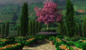 Preview wallpaper landscape, gardens, flowers, trees