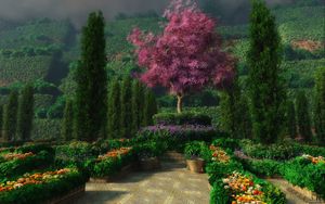 Preview wallpaper landscape, gardens, flowers, trees