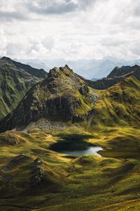 Preview wallpaper landscape, hills, mountains, pond, valley