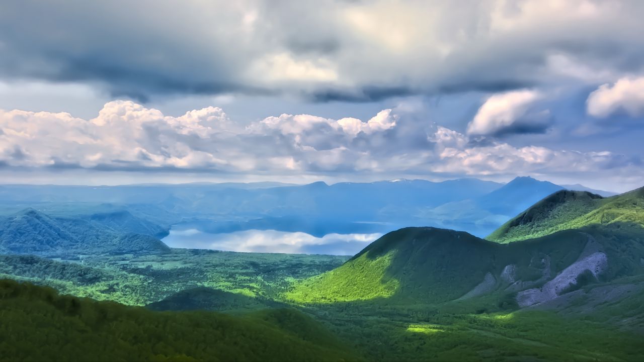 Wallpaper landscape, hills, mountains, clouds