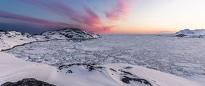 Preview wallpaper landscape, ice, snow, frozen, coast, rocks, ocean, north