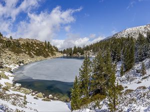 Preview wallpaper landscape, lake, trees, snow, winter