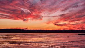 Preview wallpaper landscape, lake, trees, clouds, evening