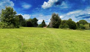 Preview wallpaper landscape, meadow, grass, trees, houses, nature