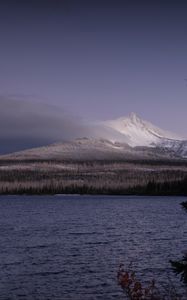 Preview wallpaper landscape, mountain, snow, winter, lake, forest, water, nature