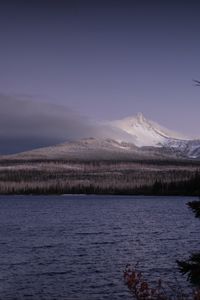 Preview wallpaper landscape, mountain, snow, winter, lake, forest, water, nature