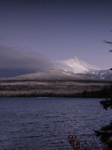 Preview wallpaper landscape, mountain, snow, winter, lake, forest, water, nature