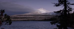 Preview wallpaper landscape, mountain, snow, winter, lake, forest, water, nature