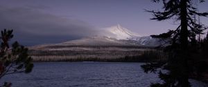 Preview wallpaper landscape, mountain, snow, winter, lake, forest, water, nature