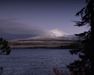 Preview wallpaper landscape, mountain, snow, winter, lake, forest, water, nature