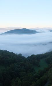 Preview wallpaper landscape, mountains, clouds, trees, nature, view