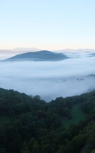 Preview wallpaper landscape, mountains, clouds, trees, nature, view