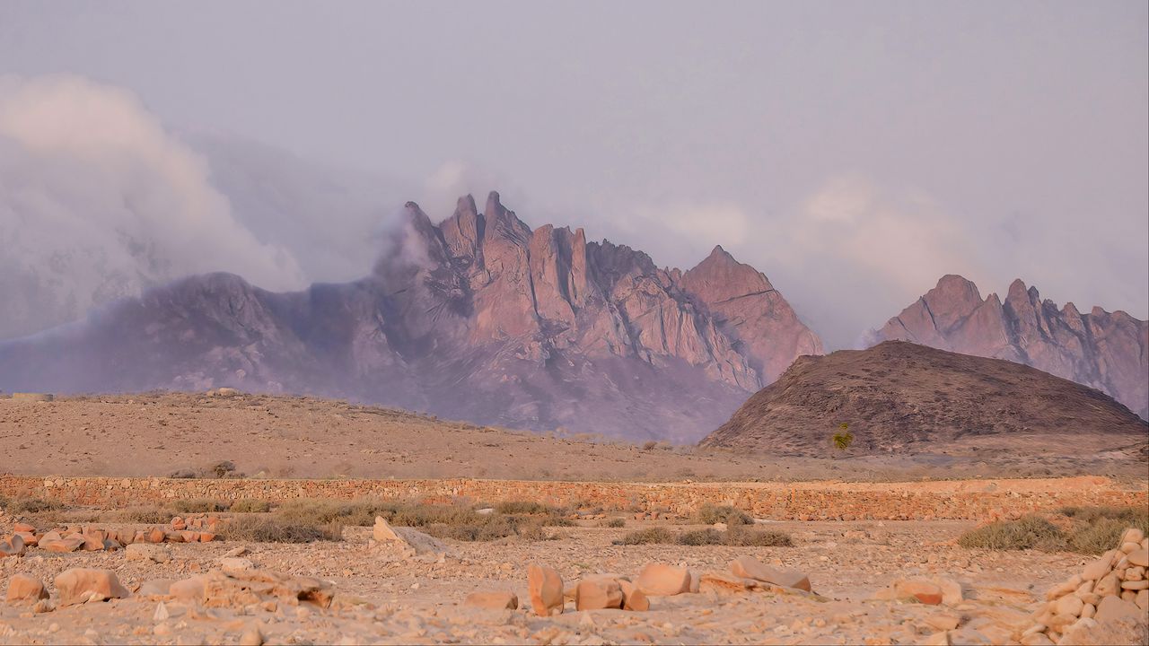 Wallpaper landscape, mountains, desert, rocks, fog, stones, nature