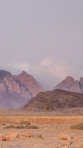 Preview wallpaper landscape, mountains, desert, rocks, fog, stones, nature