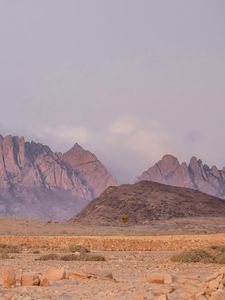Preview wallpaper landscape, mountains, desert, rocks, fog, stones, nature