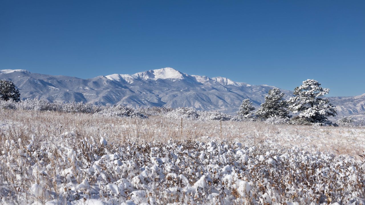 Wallpaper landscape, mountains, field, snow, winter, trees, nature