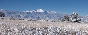 Preview wallpaper landscape, mountains, field, snow, winter, trees, nature