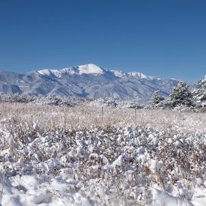 Preview wallpaper landscape, mountains, field, snow, winter, trees, nature
