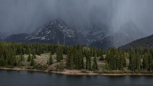 Preview wallpaper landscape, mountains, forest, fog, river, nature