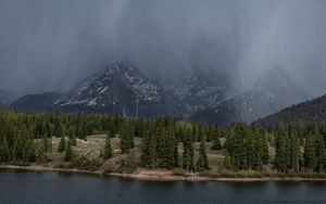 Preview wallpaper landscape, mountains, forest, fog, river, nature