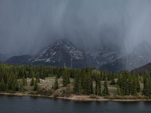 Preview wallpaper landscape, mountains, forest, fog, river, nature