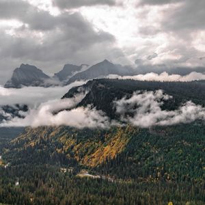 Preview wallpaper landscape, mountains, forest, trees, clouds, nature