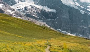 Preview wallpaper landscape, mountains, grass, walk, pacification