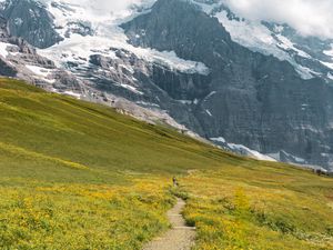 Preview wallpaper landscape, mountains, grass, walk, pacification