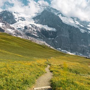 Preview wallpaper landscape, mountains, grass, walk, pacification