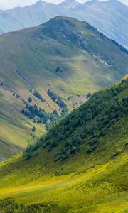 Preview wallpaper landscape, mountains, hills, valley, grass