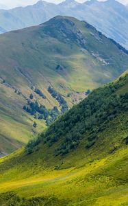 Preview wallpaper landscape, mountains, hills, valley, grass