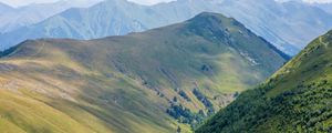 Preview wallpaper landscape, mountains, hills, valley, grass