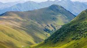 Preview wallpaper landscape, mountains, hills, valley, grass