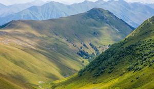 Preview wallpaper landscape, mountains, hills, valley, grass