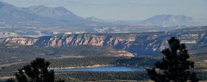 Preview wallpaper landscape, mountains, lake, trees, forest, aerial view