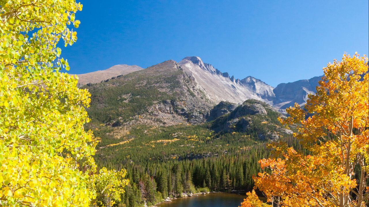 Wallpaper landscape, mountains, lake, trees, autumn